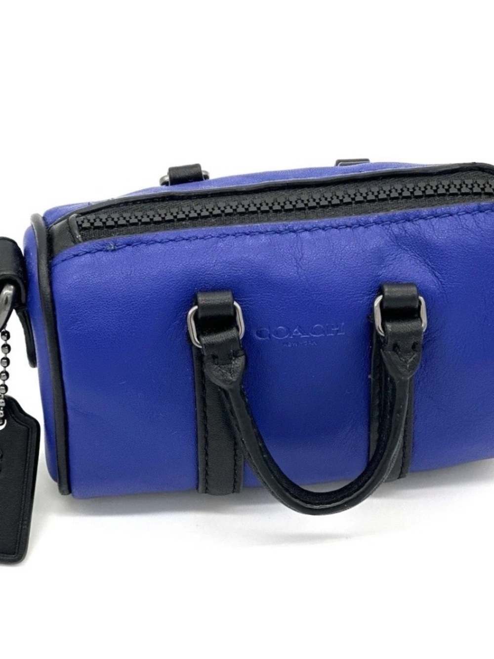 Coach Micro Duffle Bag Key Fob Keychain Gunmetal QB/Sport Blue Black Leather